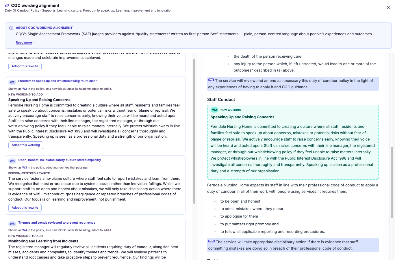 Person-centred rewording suggestions (in your policy voice)
