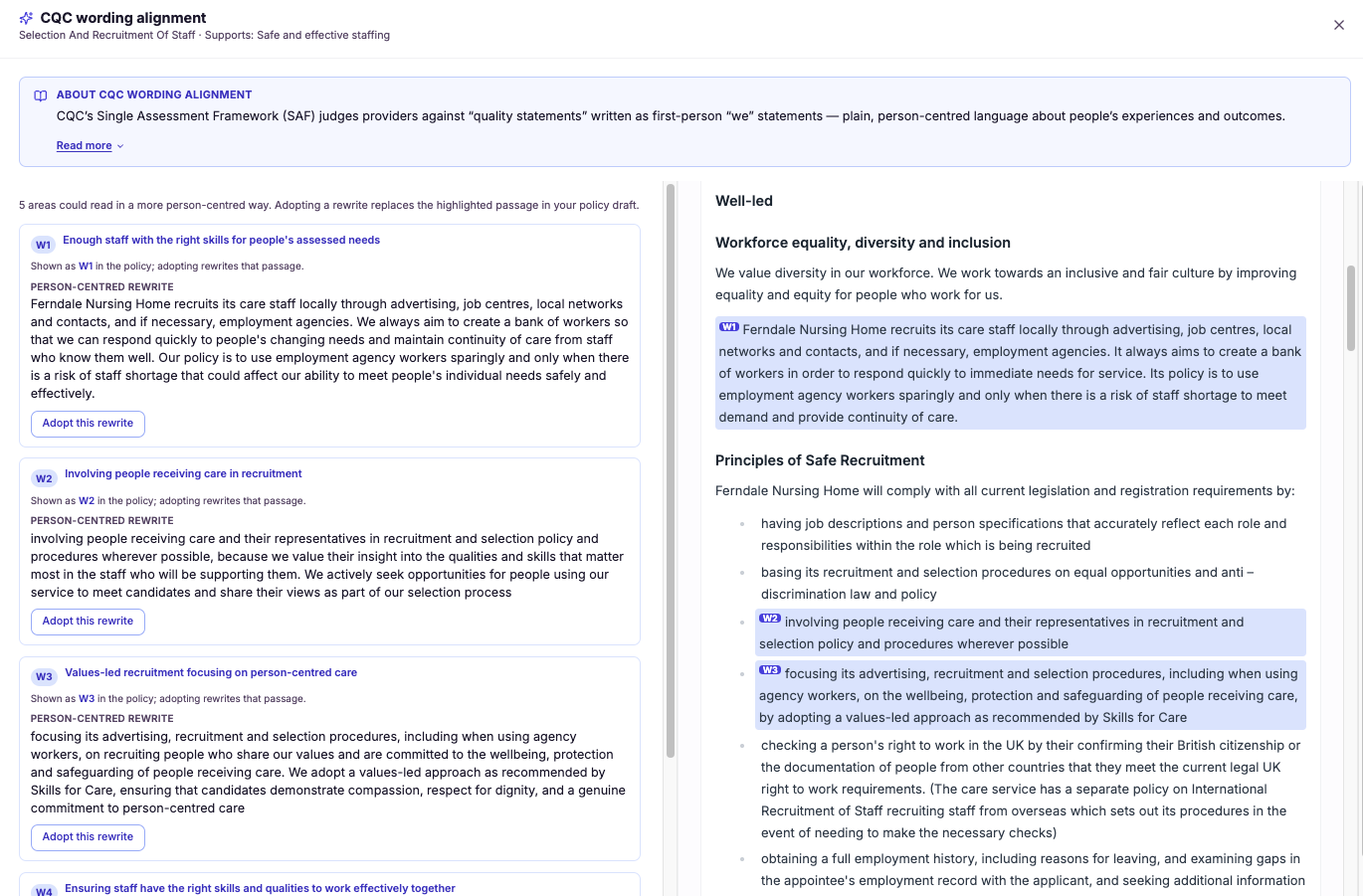 Suggestions numbered & highlighted in the policy