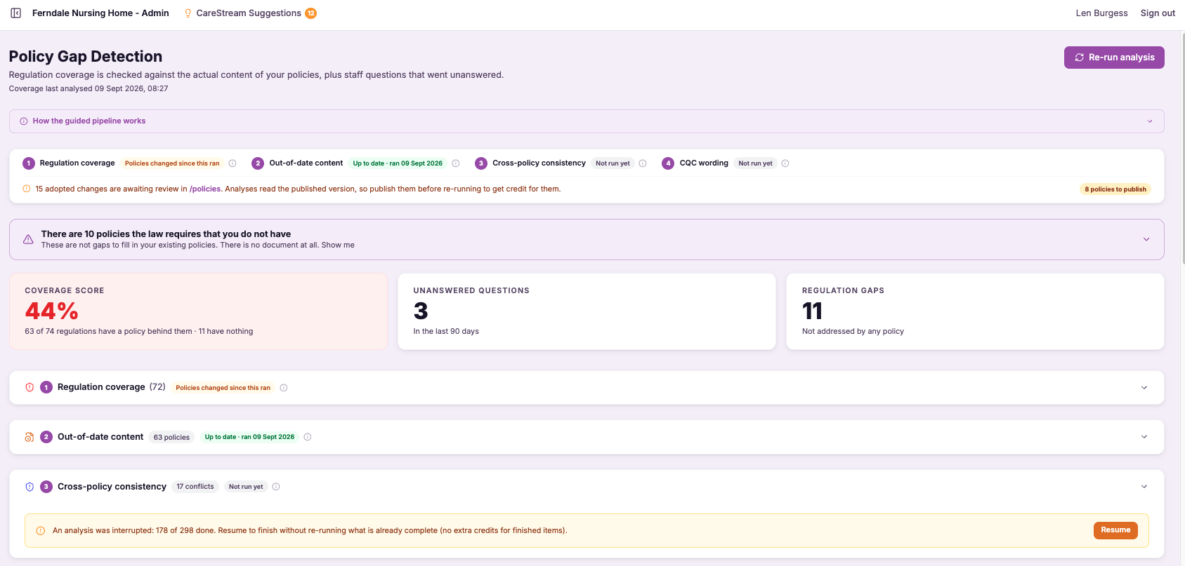Out-of-date content detection (superseded law, placeholders)