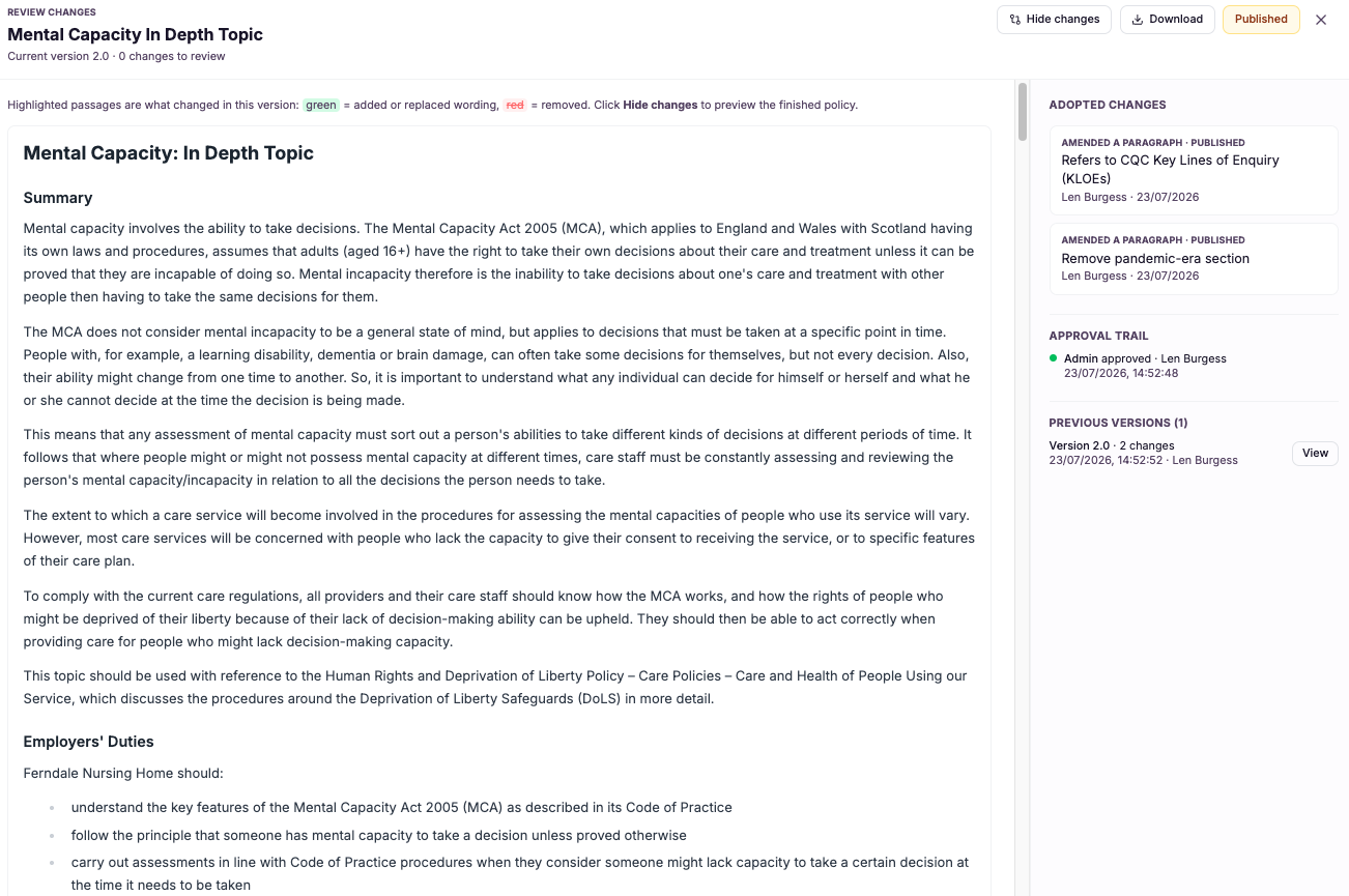 Approval trail + auto re-publish to staff Q&A
