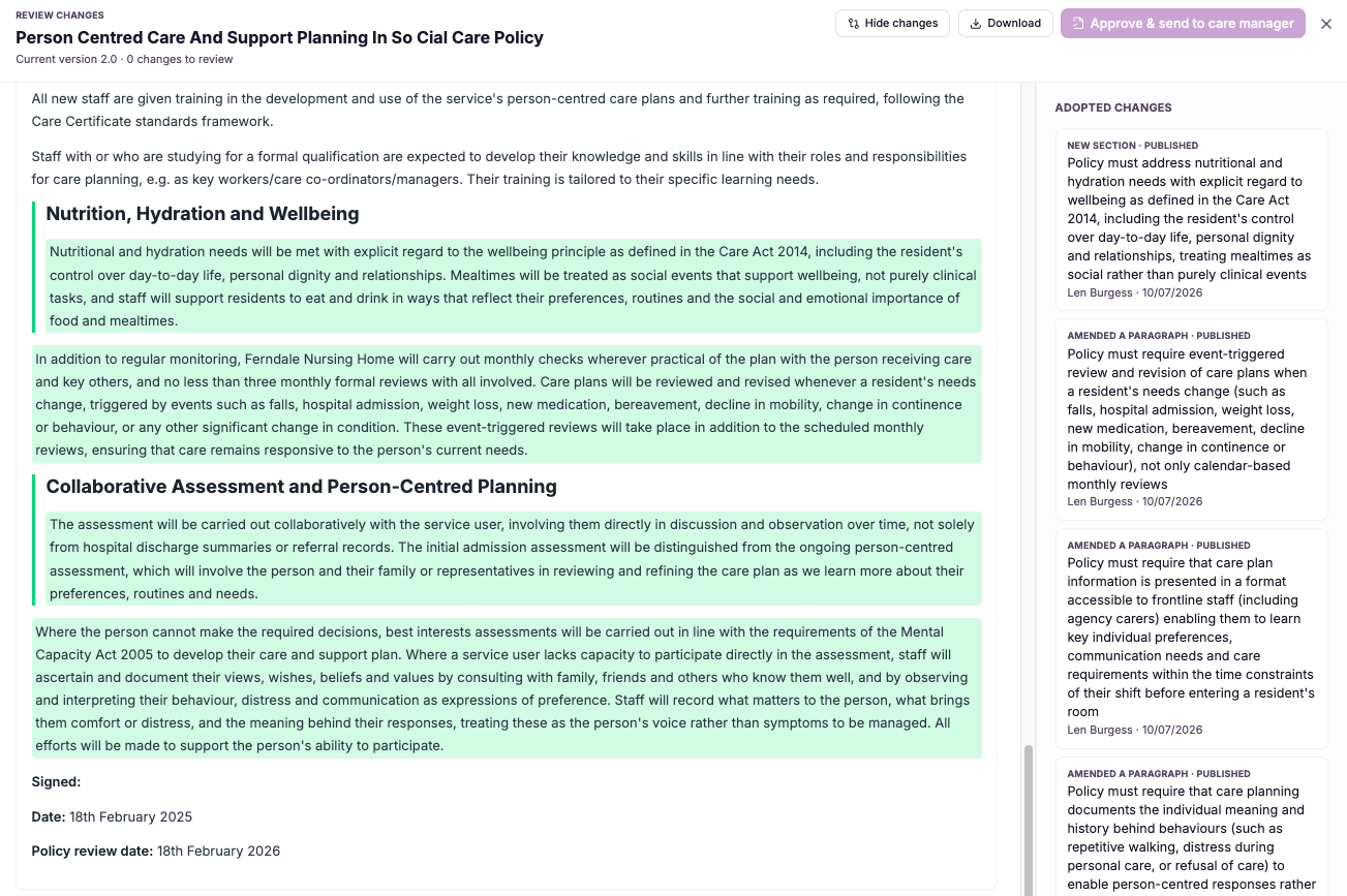 Adopt a gap fix into your policy (tracked changes)