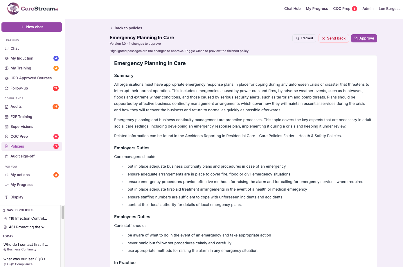 Care manager Policies hub (approve + see what changed)