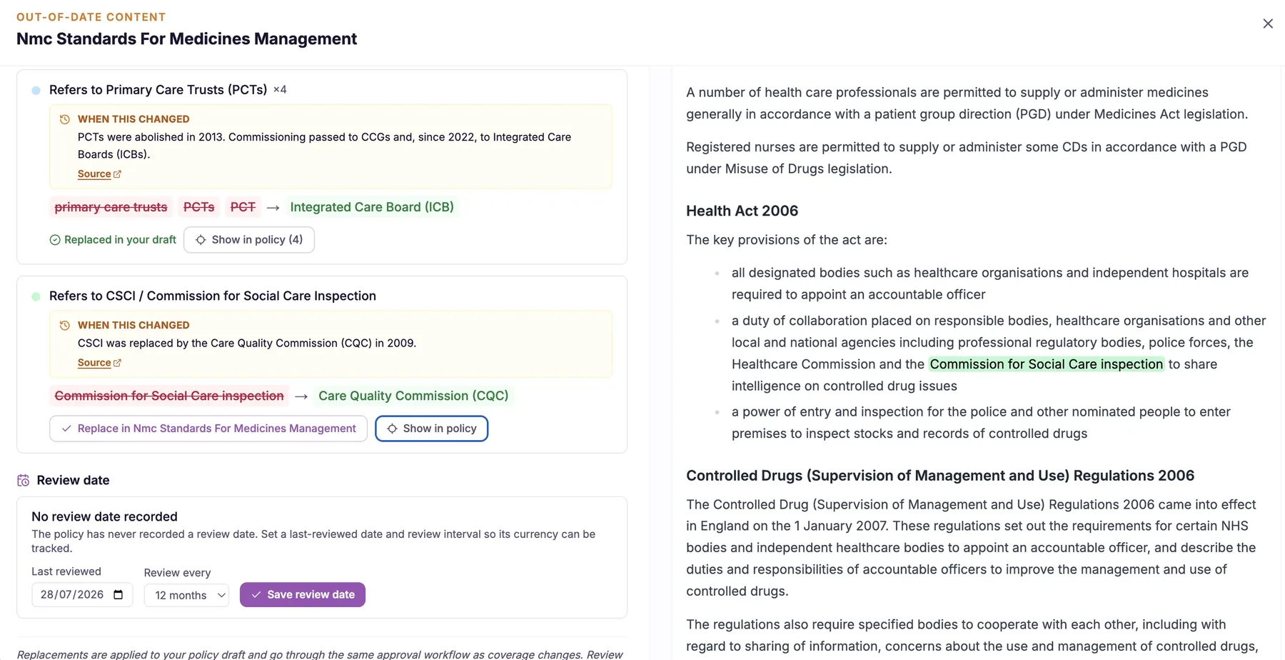 Applicability by care setting + service profile