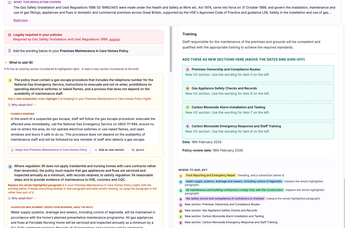 Suggestions numbered & highlighted in the policy