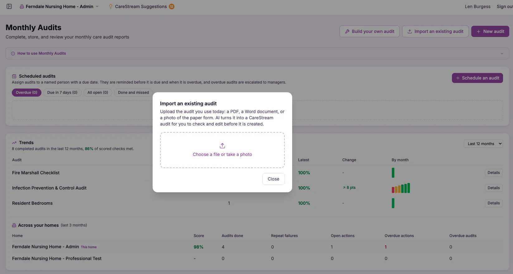 Already have audits on paper or in Word? Upload them and CareStream does the typing.