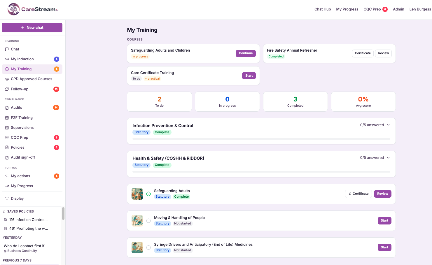 Screenshot slot Pre reading assigned before a session