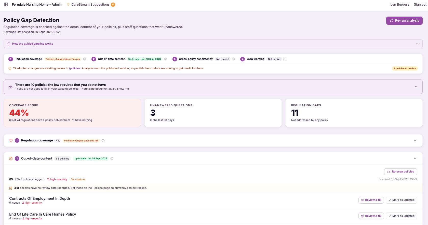 Screenshot slot Policies due for review