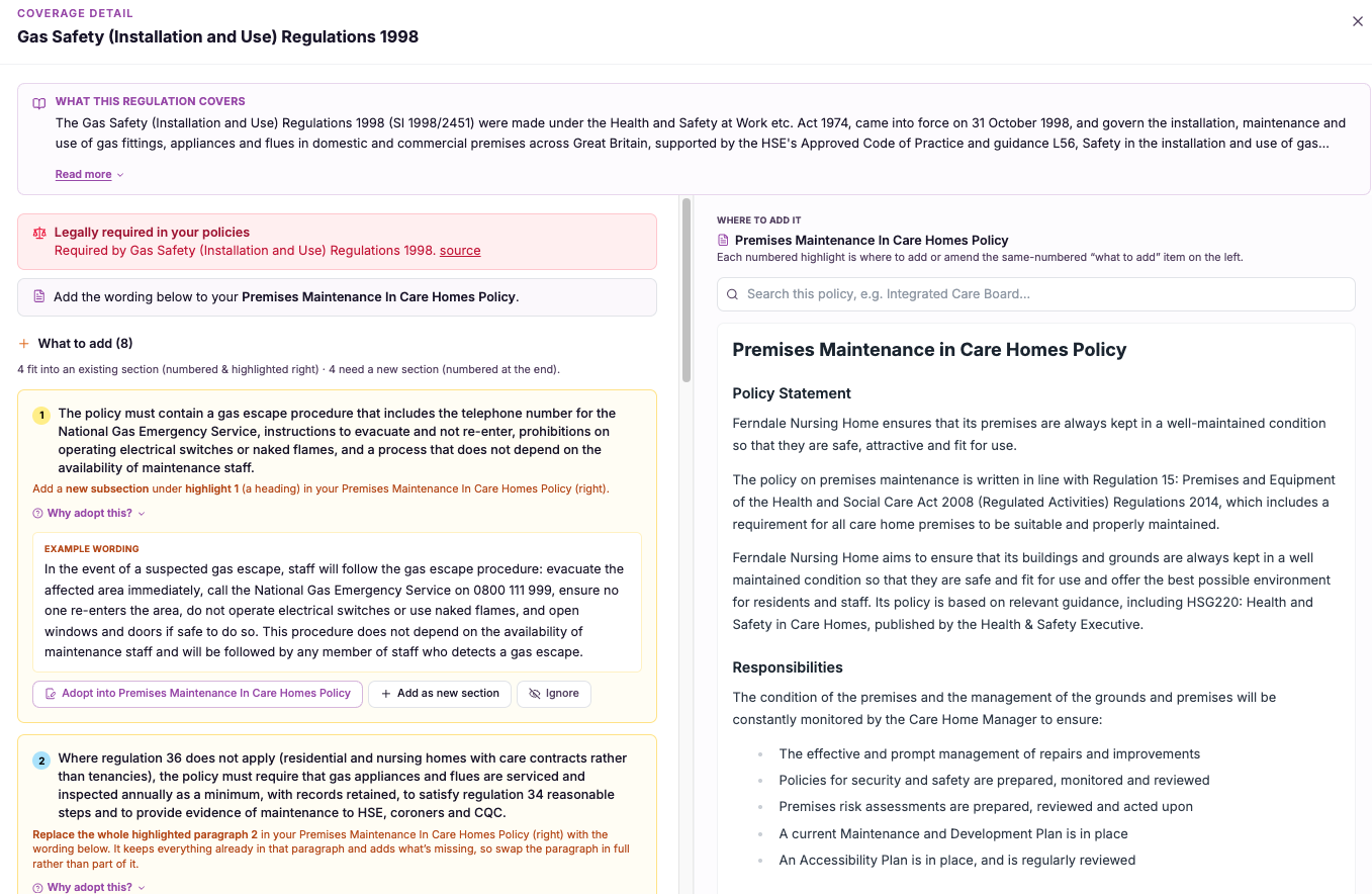 Screenshot slot Policies affected by a regulation change