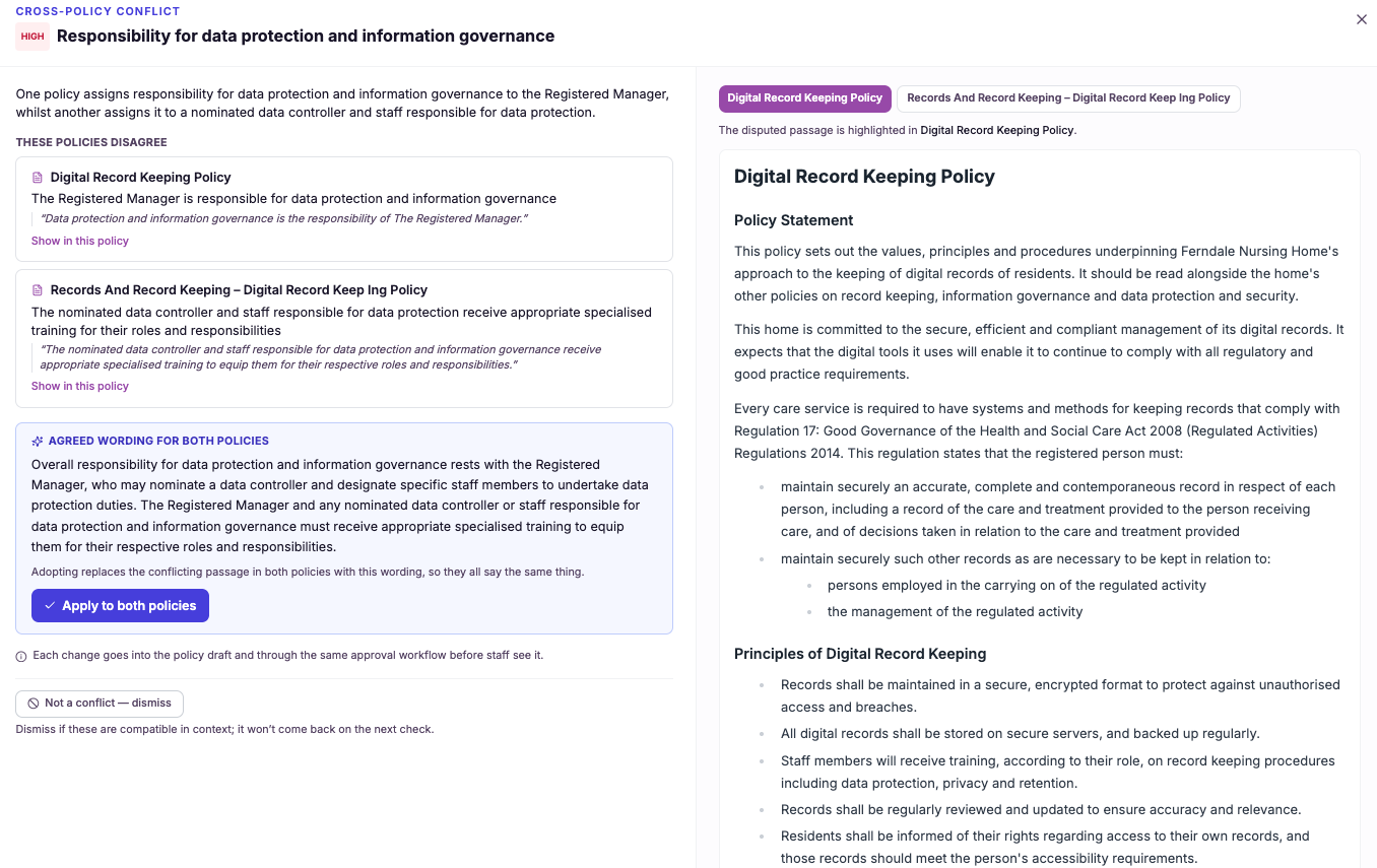 Screenshot slot Editing wording in the policy panel