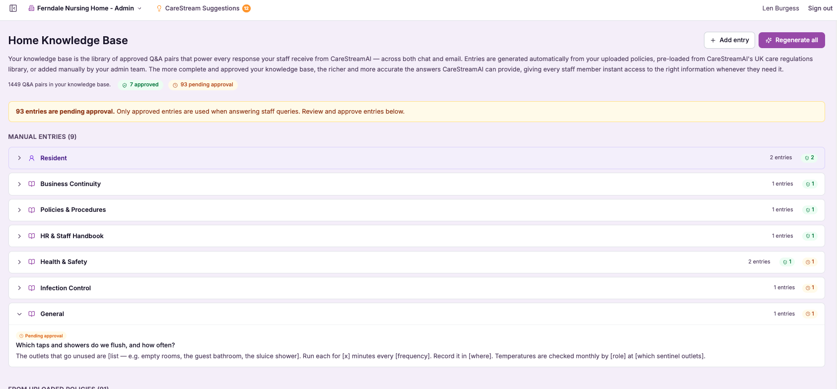 Adding a resident entry in the knowledge base