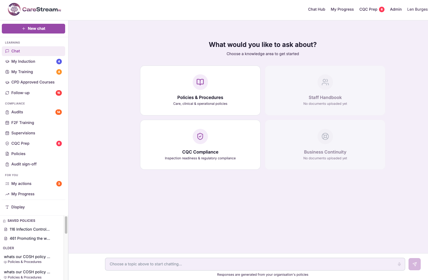 CQC Report Chat answering questions about an inspection report
